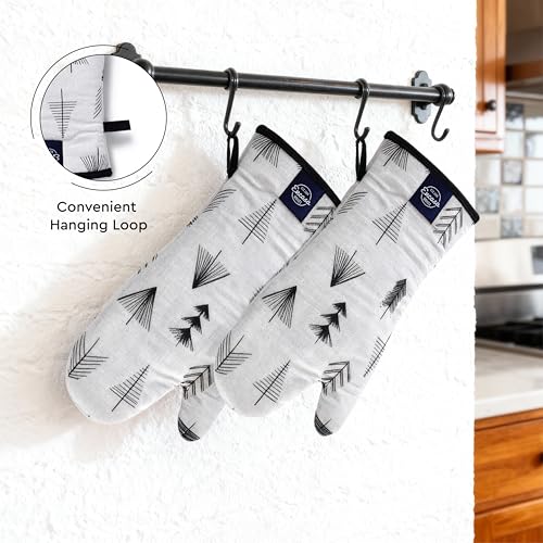 Image of Encasa XO Extra Long 18x35 cm Microwave Oven Gloves Mitts (2 pcs) for Kitchen Cooking - Black Arrow - Heat Resistant, Thick & Safe, Protection of Hands from Hot Utensils, Gas Flame, Grill, Barbecue