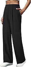 Women's High Waist Dress Pants Side Pockets Wide Leg Work Trousers Elastic Stretchy Casual Slacks