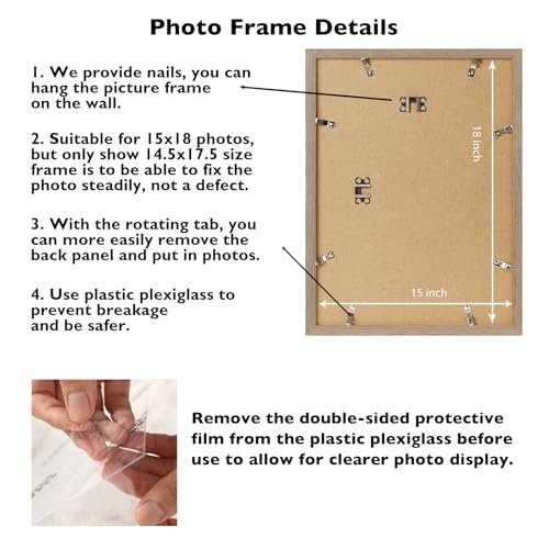 Image of JCJMY 15x18 Picture Frame Rustic Brown for Poster Photo Picture, Horizontal and Vertical Formats for Wall Hanging, 15 x 18 Wall Gallery Poster Photo Frame for 15 by 18 Photos Posters, Rustic Brown