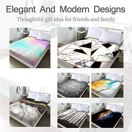 Blessliving Abstract Marble Fitted Sheet, Wrinkle, Fade, Stain Resistant Deep Pocket Bed Sheet, Grunge Black White Marbled Pattern thumb #4