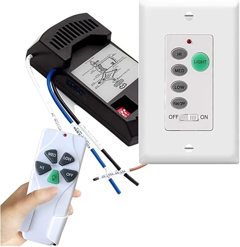 Nexete Kit de control remoto universal para ventilador de techo, interruptor remoto de pared y orificio de mano con receptor, interruptor de