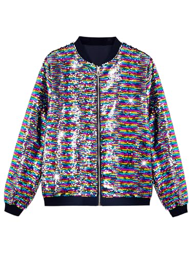 Image of Lars Amadeus Sequin Varsity Jacket for Men's Zipper Party Disco Flip-Sequin Shiny Bomber Jackets