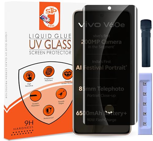 Image of STP FEEL Advanced UV Privacy Tempered Glass Screen Protector Guard Compatible For Vivo V60e 5G (6.77 Inch, Pack of 1) Full Edge to Edge Coverage Anti-Spy /Anti-Peeping 9H Hardness