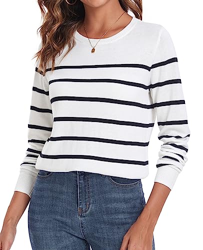 Image of QUALFORT Women's 100% Cotton Sweater, Basic Lightweight Long Sleeve Pullover
