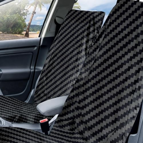 Image of 2 Pack Car Seat Towel Cover with Storage Bag, Carbon Fiber Textured | 63 x 32 in Car Towel Seat Cover Non Slip Waterproof, Gym Workout Swimming Running, Machine Washable Sweat Absorbent Protector