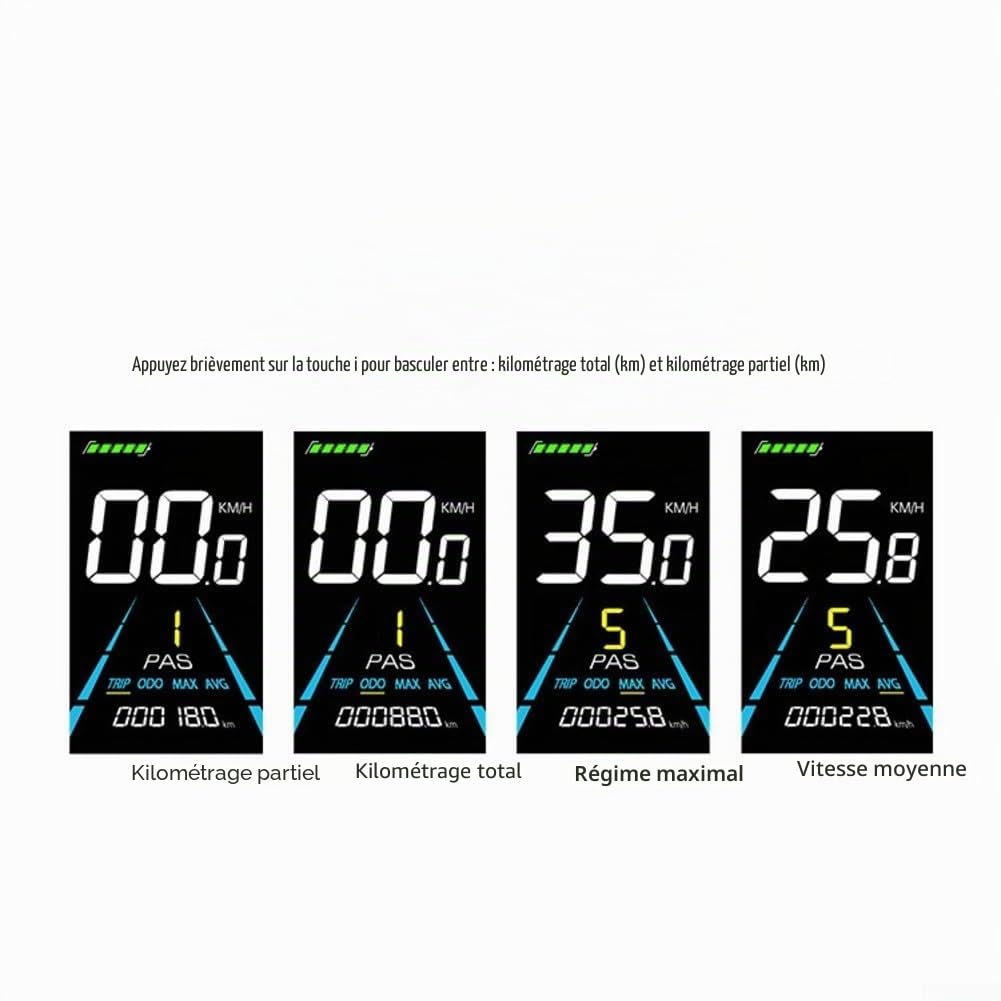 Écran LCD électrique pour vélo - Écran en verre robuste avec double capteur de vitesse - Montage facile sur le guidon - Instrument noir avec câbles
