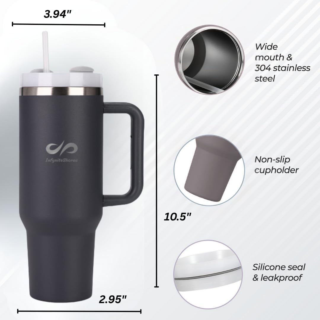 40 oz Tumbler with Handle & Straw | Insulated Stainless Steel Cup | FlowState Lid | Cup Holder Friendly | Midnight Slate - Image 3