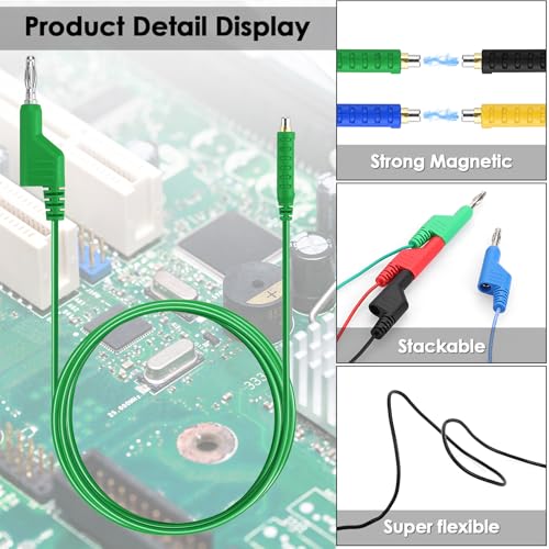 Image of Sumnacon 4mm Banana Plug to Magnetic Jumper Wires 5 Pcs Silicone Soft Flexible Magnetic Jumper Test Leads for Testing 30VAC 5A 20AWG Jumper Test Wires for HVAC,Thermostats,Sensors,Multimeter