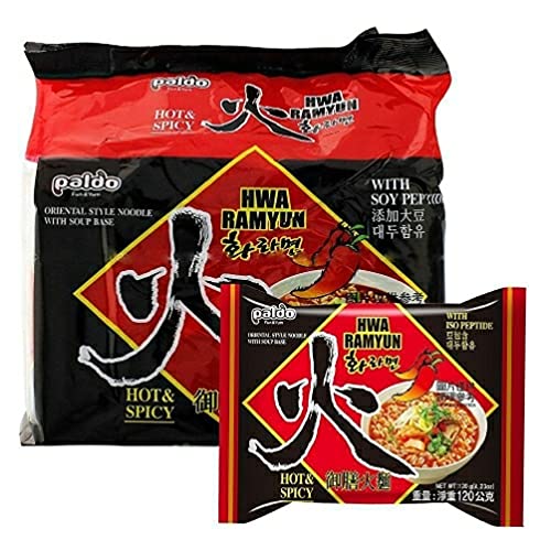 Image of Paldo HWA Ramyun Noodles, 120 grams (Pack of 10) | Spicy Korean Noodles |