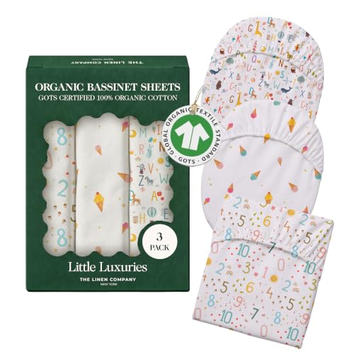 Image of 100% Organic Cotton Bassinet Sheets 3 Pack - (33 x 17 Inches) Angel Bliss - GOTS Certified, Soft Breathable Percale Weave, Universal Fits Standard Oval & Rectangular Mattress - for Boys & Girls