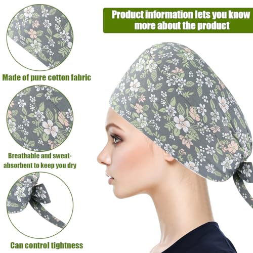 NHQZ 1 Stück OP hauben damen, OP haube stoff, OP haube herren, Schrubben Kappe Bedruckte Hut mit Knopf und Baumwolle Schweißband, B