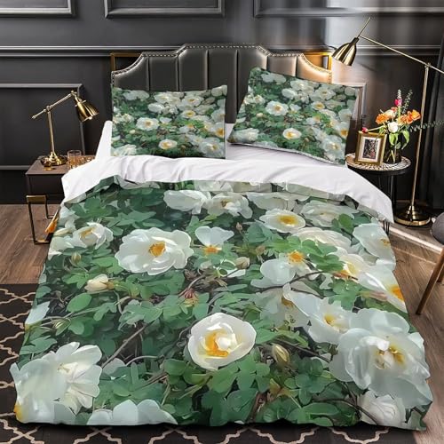 Parure de lit luxe 3D roses blanches en microfibre résistante pour lit simple 140x200 - 2