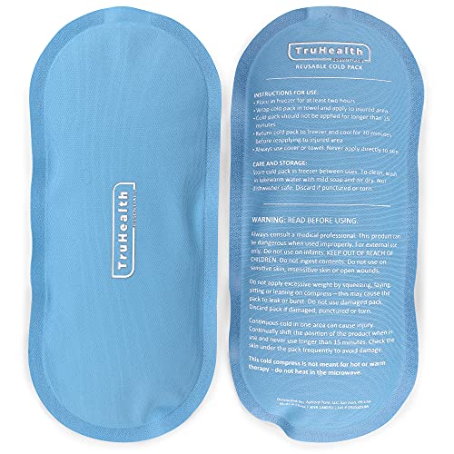 TruHealth Gel Cold Compression Ice Packs for Injuries - Gentle Fabric Cold Compress - Reusable Gel Pad for Knee & Back Relief - Flexible Ice Pack Conforms to Body Contours 2 Count 4.5 x 9.5 in Blue