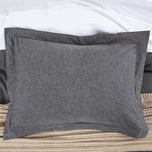 Cotton Chambray Pillow Shams, 2 Pieces Pillowcases Set, 20"X26" Pillow Cover With Decorative Flange, Charcoal Gray/Standard #TOP2