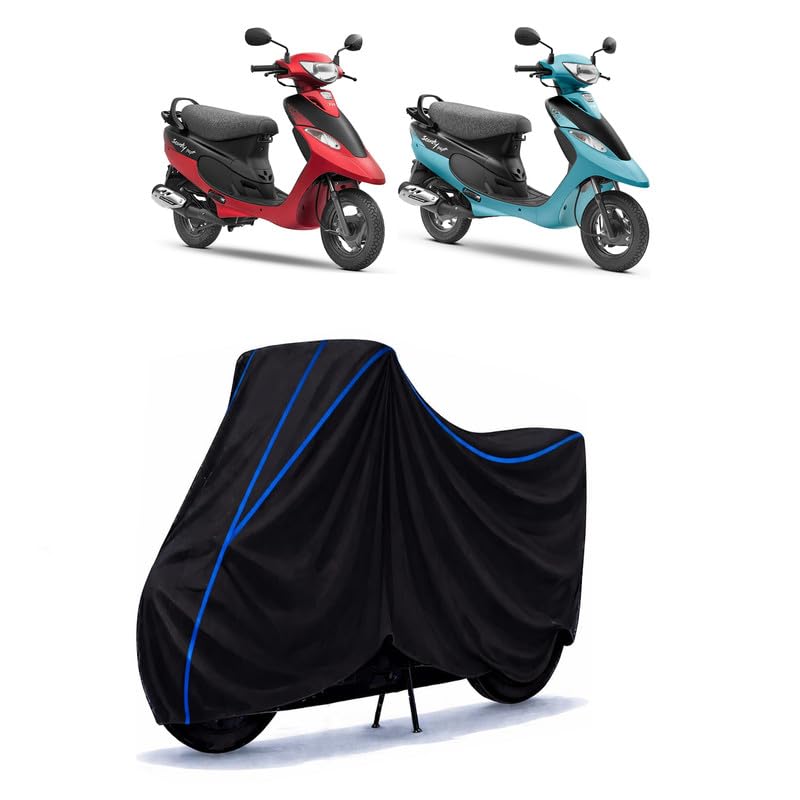 Image of Scooty Cover Water Resistant for Pep Plus Special Edition | Universal Scooter & Bike Cover | Heavy Duty UV Dust, Rain & Scratch Protection Weather Indoor Outdoor | Black with Blue Piping