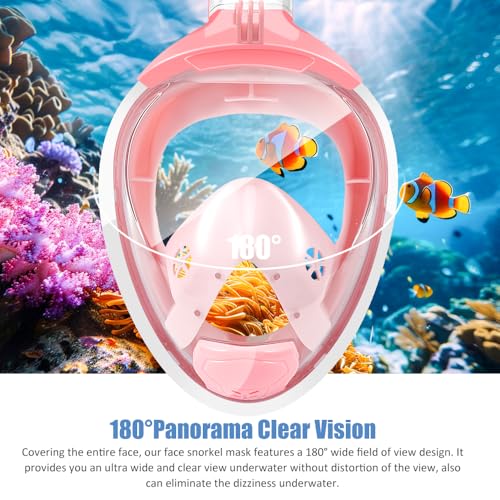 Máscara de snorkel facial completa, vista panorámica de 180° con doble bola flotante, anti-vaho y anti-fugas, con soporte para cámara desmontable, para adultos y jóvenes miniatura 5