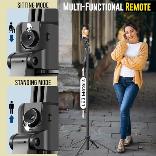 Image of WeCool AI-Powered Auto Face Tracking Selfie Stick with Quadripod,Extendable Upto 64 inch,Detachable Mobile Holder,Compatible with GoPro,Camera and with iPhones