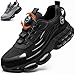 OBIDER Safety Trainers, Safety Shoes Men Women, Comfortable Lightweight Work Shoes, Upgraded Swivel Buckle Shoelaces, Non Slip Work Trainers with Air Cushion Black