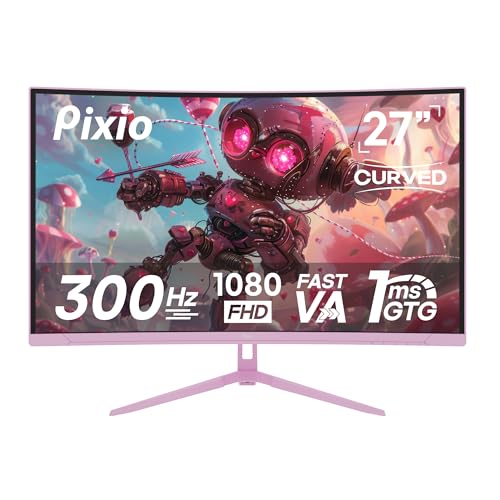 Image of Pixio Two PXC279WAVE Pink 27 inch 300Hz Refresh Rate FHD 1080p Resolution 1650R Curve Fast VA Panel 1ms GTG Response Time HDR Curved Gaming Monitor and PS1D Wave Pink Dual Monitor Arm