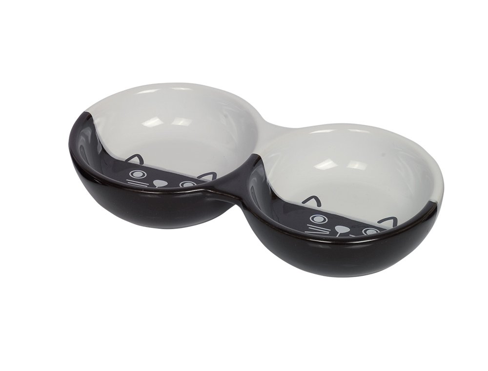 Nobby Pet Noir Ceramic Double Bowl For Cats Face