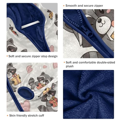 Cute Raccoons Hearts Toddler Fleece Jacket Girl Boys Hooded Fleece Jacket Coat Warm Outwear Zip-up 3-10T3