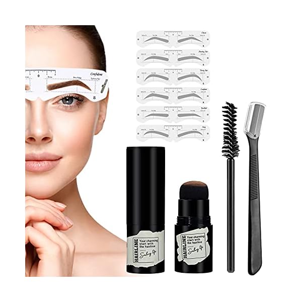 Eyebrow Stamp Stencil Kit, One Step Brow Stamp Shaping Kit, Eyebrow Definer, with 6 Reusable Eyebrow Stencils, Hairline Shadow Powder Stick