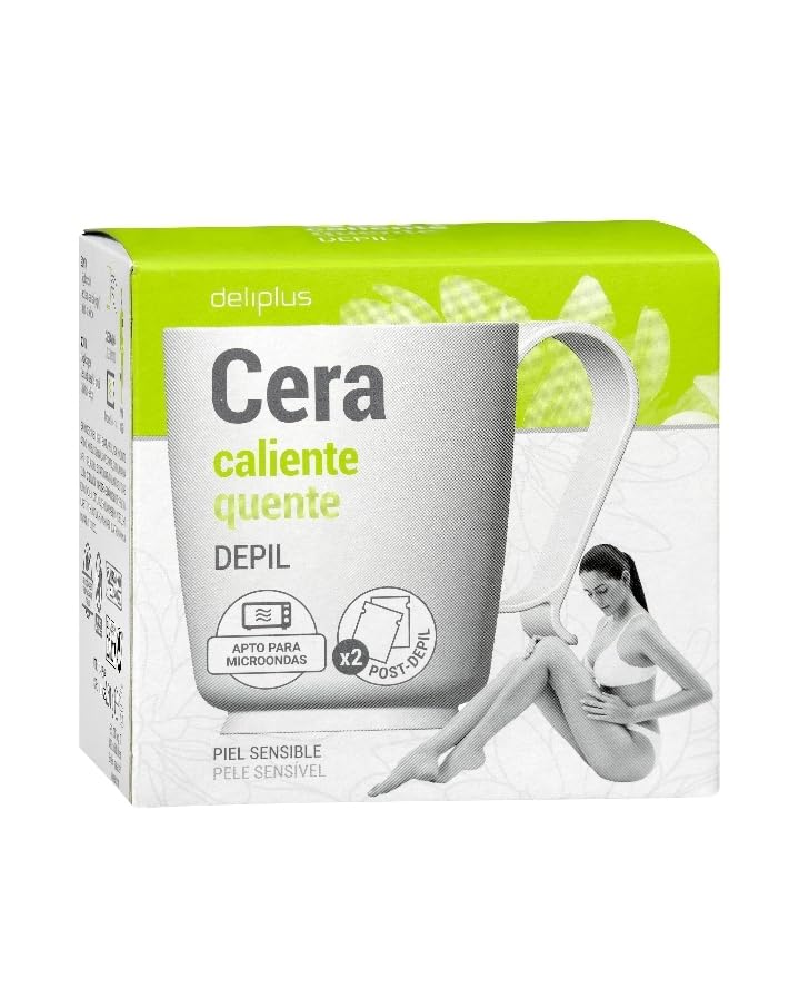 Deliplus Cera Caliente Depil en Tarro, Piel Sensible, 250 g, con Espátulas de Madera y Toallitas Post-Depilación, Apto para Microondas