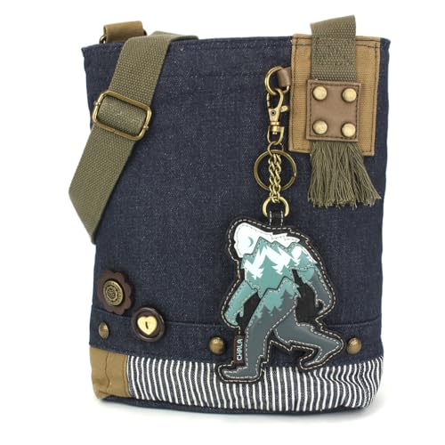CHALA Patch Crossbody Women Canvas Shoulder Purse with Adjustable Crossbody Strap - Bigfoot - denim