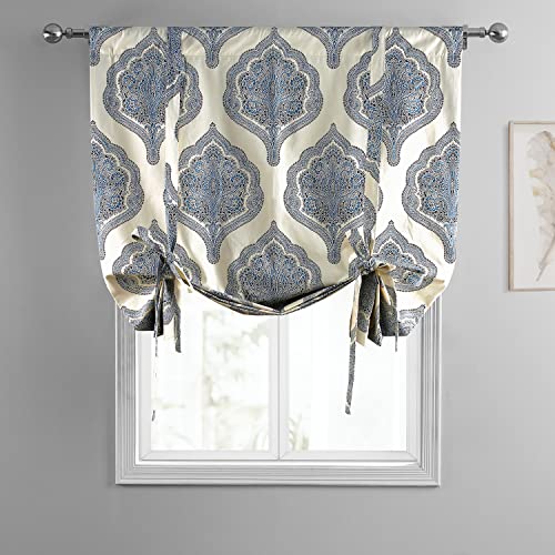 Image of HPD Half Price Drapes Room Darkening Tie Up Curtains 46 X 63 Inch Arabesque Printed Cotton Window Roll Up Balloon Curtain for Living Room, Kitchen PRTW-TUD37-63 (1 Panel), Arabesque Blue