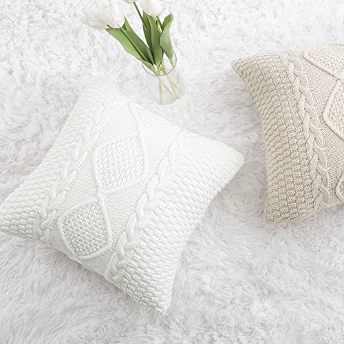 Mandioo Cotton Knitted Cream White Decorative Lumbar Throw Pillow Covers Soft Cozy Outdoor Cushion Cases Luxury Modern Pillowcases For Couch Sofa Bed 12X20 Inches #TOP5