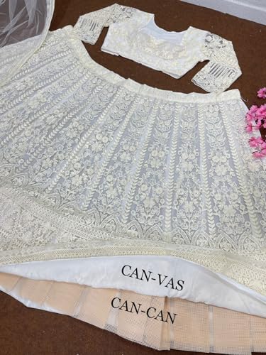 Image of Fashion Basket Embroidered Sequin Butterfly Net Babydoll Bridal Lehenga Set, White
