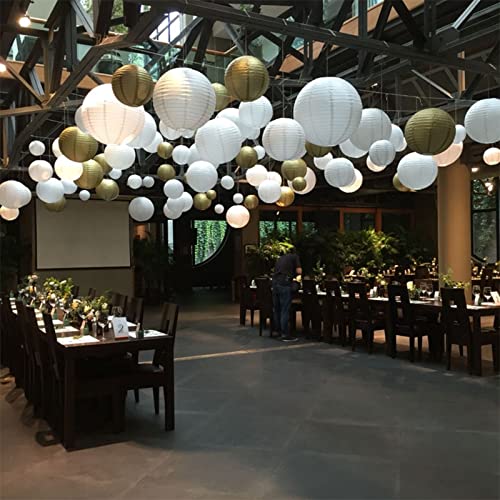 Papierlaternen 30 stücke 6 "-14" weiß Gold Papier lampion hochzeitspapier Laterne Laterne Indoor Outdoor Party Event hängen DIY dekor
