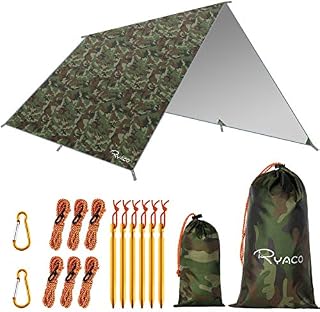 RYACO Hammock Rain Fly Tent Tarp, 3m x 3m Tarpaulin Portable Sunshade Lightweight Waterproof Groundsheet Windproof Camping gazebo Picnic Mat Anti UV Sun Shelter for Camping Travel Beach (Camo No.1)