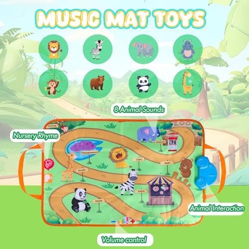 Image of Jetbotell Baby Music Mat Toys for Toddlers 1-3, New Interactive Mode | Animal Touch Play Blanket | 3 Musical Songs | 8 Animal Sounds | Folding and Storage 2-in-1 | Early Educational Toys