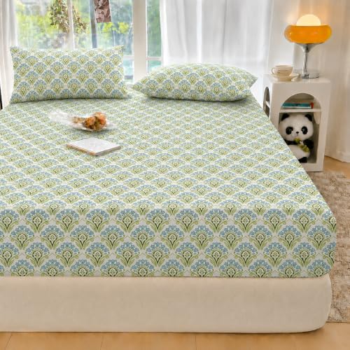 Image of VOMZER King Size (72x78) 300 TC Soft Cotton Feel Microfiber All Around Elastic Fitted Double Bedsheet with 2 Pillow Covers | Aqua Mint