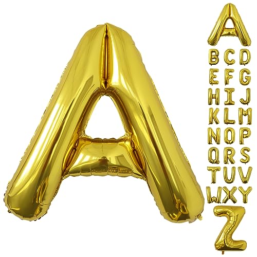 Image of Letter Balloons Gold Party Balloon - 40 Inch Large Gold Letter A Balloon, Letter Balloon Birthday Decorations, Balloon for Women Men Anniversary Party Decorations Supplies