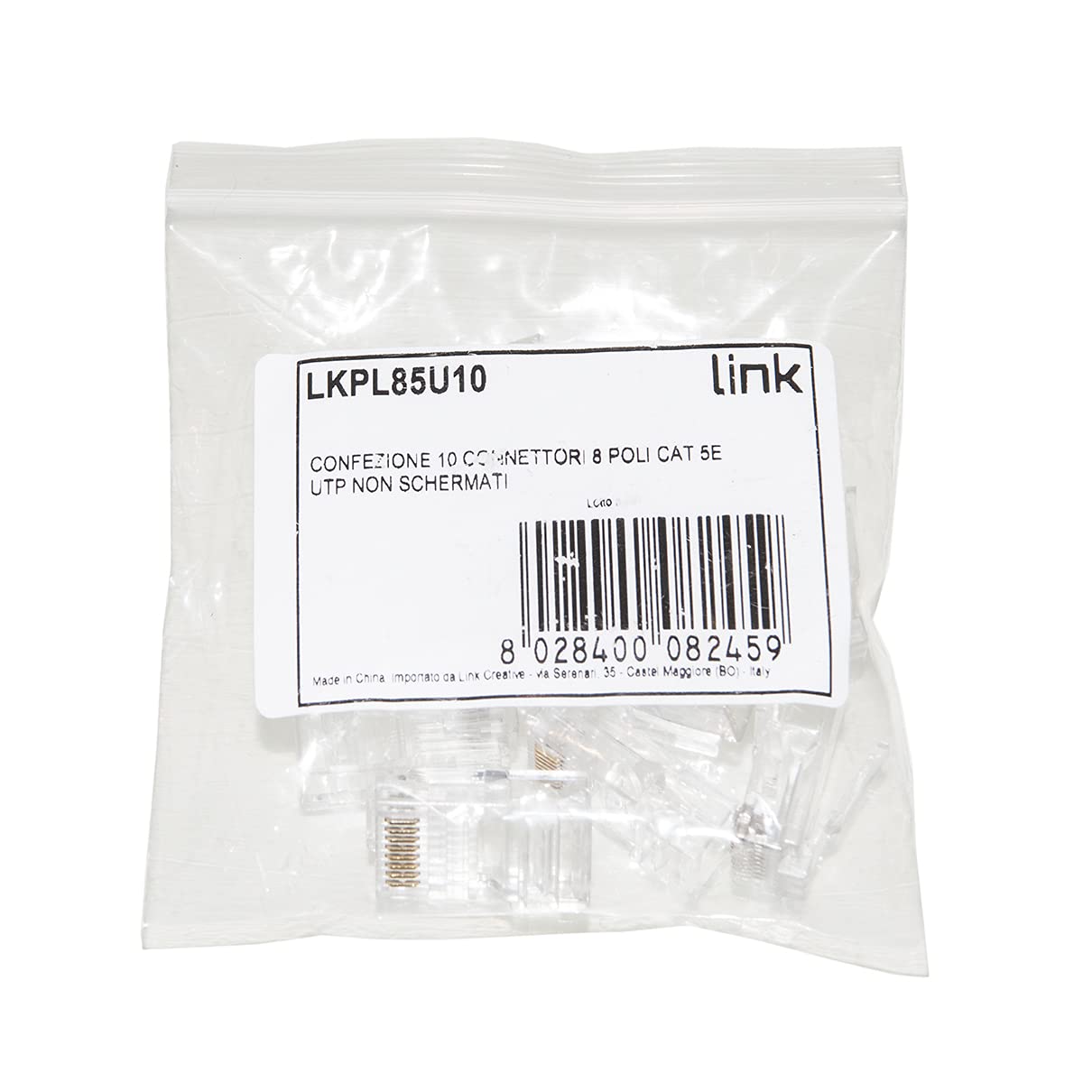 LINK LKPL85U10 Connettori 8 Poli Cat 5E Utp Non Schermati per Cavo Flessibile, 10 pezzi
