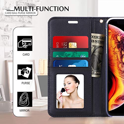 Homelove WWW iPhone Xs Max Case 6.5" ,iPhone Xs Max Wallet Case, [Luxurious Romantic Carved Flower] Leather Wallet Case with [Makeup Mirror] and [Kickstand Feature] for iPhone Xs Max (2018) Black - Thumbnail 5
