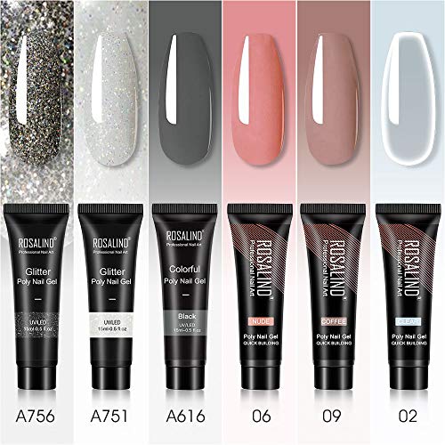ROSALIND Poly Nail Extension Gel Kit, 6 Nägel Braun Grau Glitzer Poly Nail Farben 15ML Gel Nagellck Soak Off Gel Polish… – Bild 3