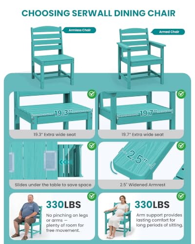 Image of SERWALL Armless Outdoor Dining Chair Set of 2, All Weather Resistant,Aruba