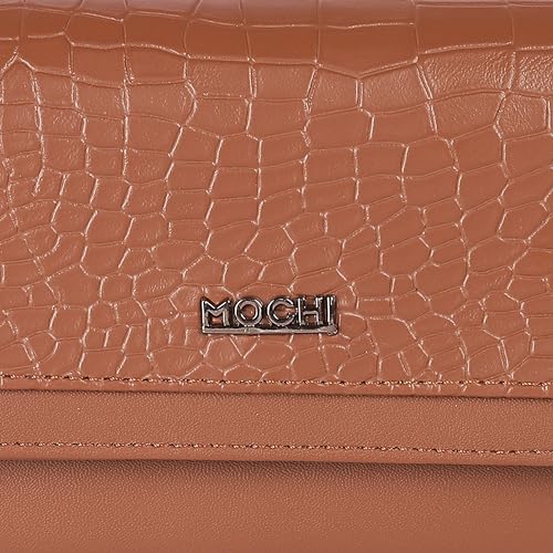 Image of Mochi Women Tan Faux Leather Casual Clutch with Premium Metal Logo (95-134)