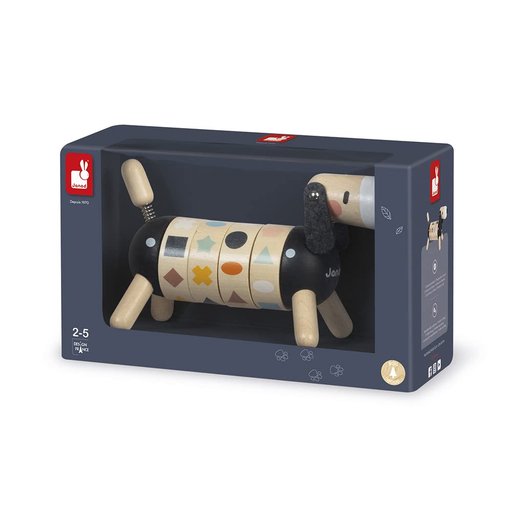 Janod - Chien des Formes et Couleurs en Bois - Collection Sweet Cocoon - Jouet d'Eveil et Premier Age Peint à l'eau - Apprentissage des Formes et Couleurs - Dès 2 Ans, J04421