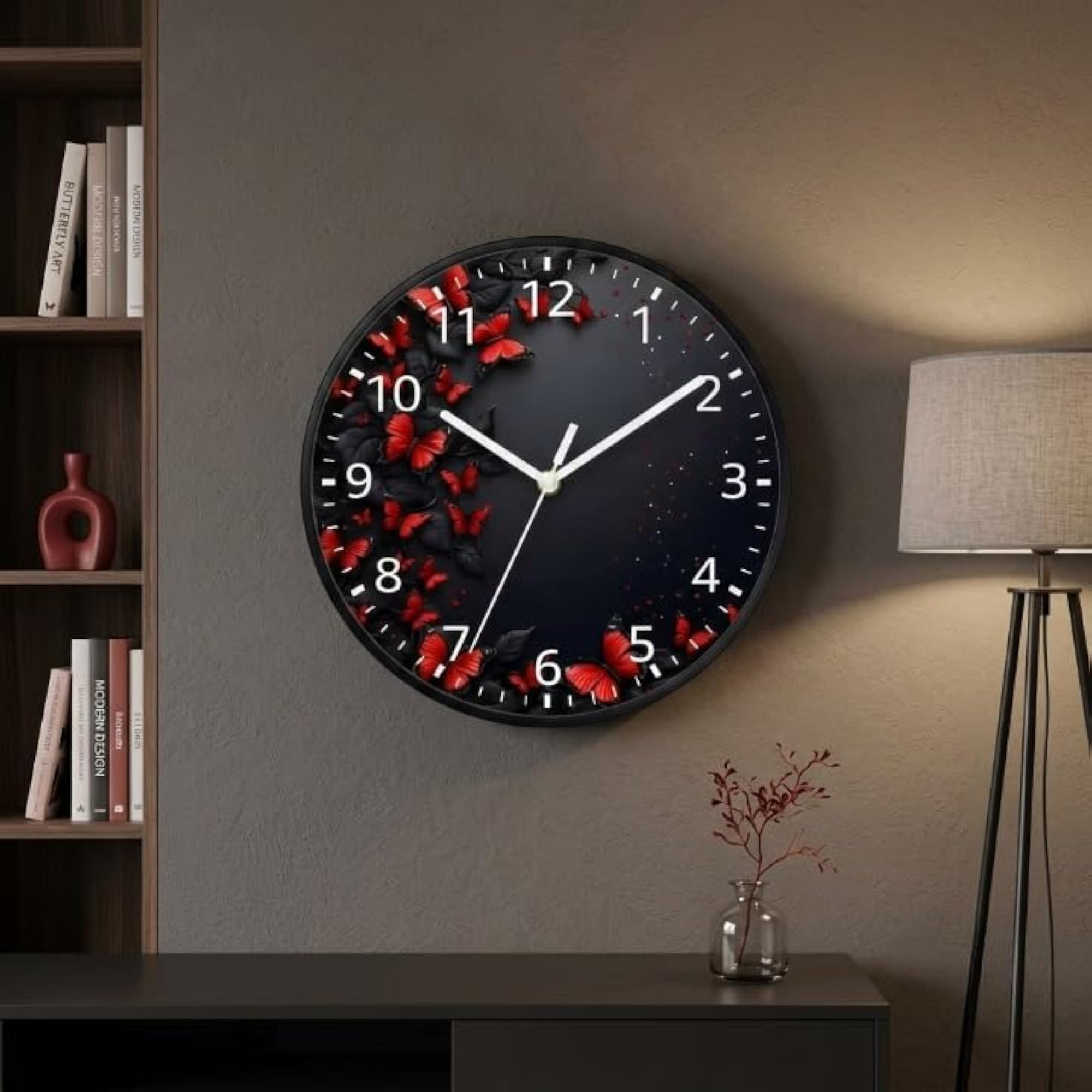 Sanwariya Collection Decorative Wall Clock with Red Butterfly Theme