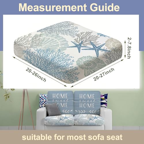 BBSET 8 Pcs Patio Sofa Cushion Cover Blue Sea Outdoor Stretch Sofa Seat Cushions Cover Coastal Beach Replacement Couch Chair Slipcover Flexibility (Sea) by BBSET - Used condition - Image 4