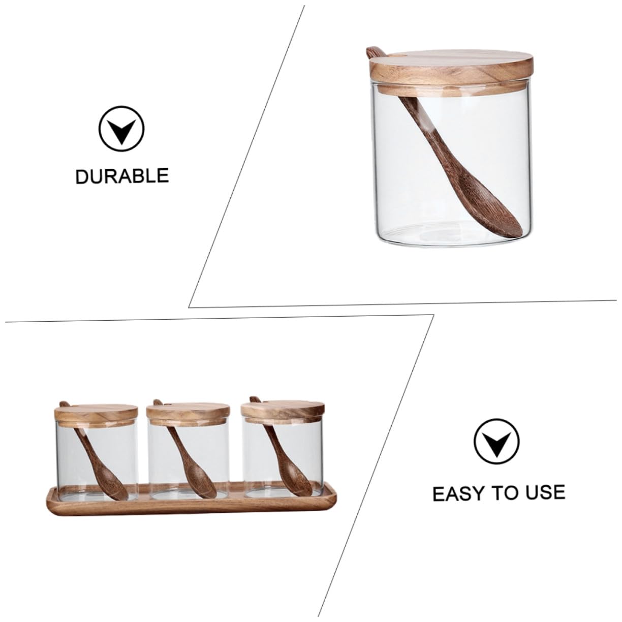 NOLITOY Glas Gewürzbehälter Satz Mit Holzdeckel Und Löffel Klares Vorratsglas Für Salz Pfeffer Zucker Multifunktionaler Gewürzaufbewahrungshalter Für Haushalt Und Küche