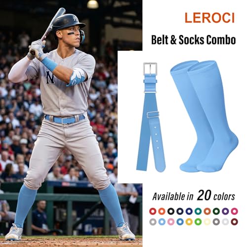 Image of Baseball Belt and Baseball Socks Combo Set for Youth and Adult Available in 20 Colors
