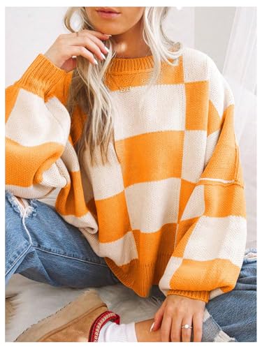 SOLY HUX Women's Checkered Sweater Oversized Chunky Sweaters for Women Trendy Knitted Pullover Cute Plaid Jumper Tops3