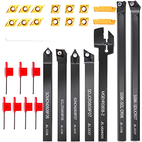 UpJia Flarish Carbide Lathe Tools - Metal Lathe Threading Tools Set 21pcs - 7pcs 5/16