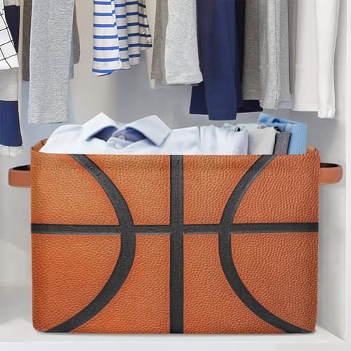 Image of Basketball Texture Storage Baskets for Organizing, Fabric Collapsible Storage Bins Box Sport Pattern Decorative Toy Organizer Baskets for Closet Shelves Gift Basket 1 Pc