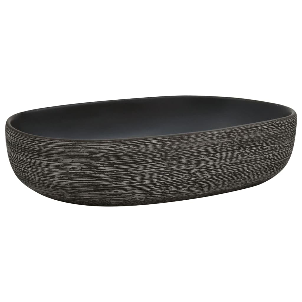 vidaXL Countertop Basin, Above Counter Bathroom Sink, Wash Basin for Lavatory Cloakroom Office, Vessel Sink, Grey and Black Oval Ceramic
